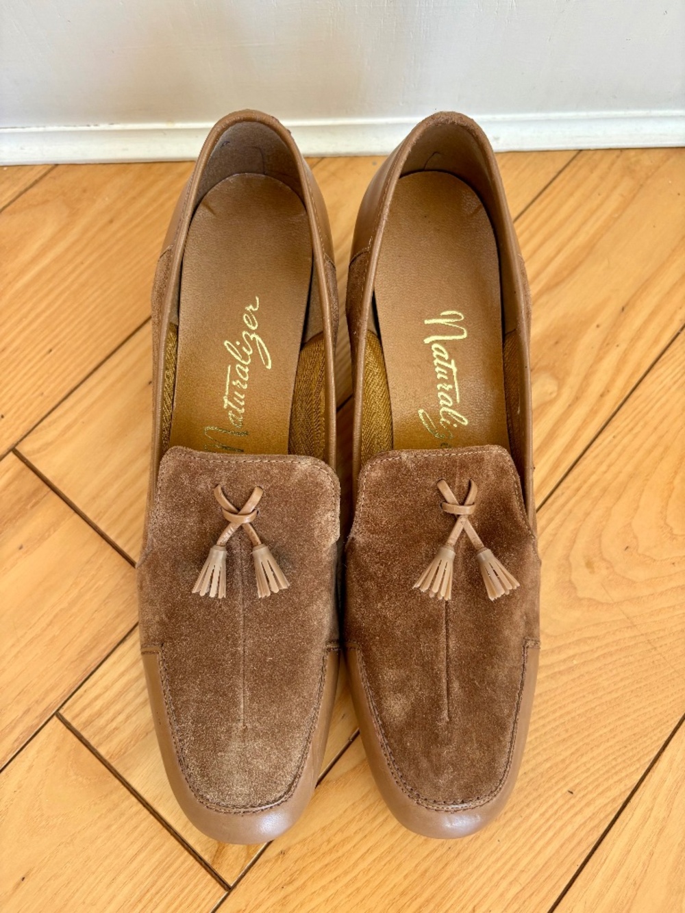 Vintage Naturalizer Caramel Suede Leather Tassel Pumps Block Heel Loafer Fits 9